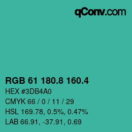 カラーコード: RGB 61 180.8 160.4 | qconv.com