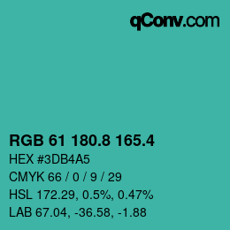 カラーコード: RGB 61 180.8 165.4 | qconv.com