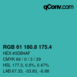 カラーコード: RGB 61 180.8 175.4 | qconv.com