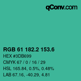 カラーコード: RGB 61 182.2 153.6 | qconv.com