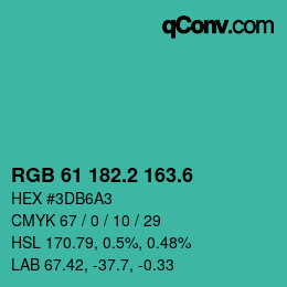 カラーコード: RGB 61 182.2 163.6 | qconv.com