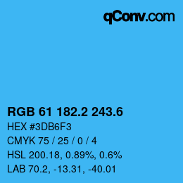 カラーコード: RGB 61 182.2 243.6 | qconv.com