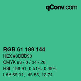 颜色代码: RGB 61 189 144 | qconv.com
