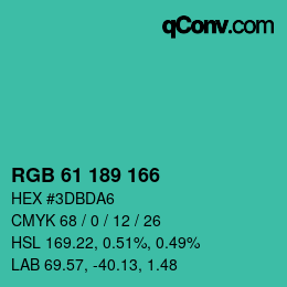 Color code: RGB 61 189 166 | qconv.com