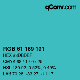 Color code: RGB 61 189 191 | qconv.com