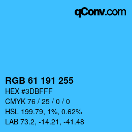 Color code: RGB 61 191 255 | qconv.com