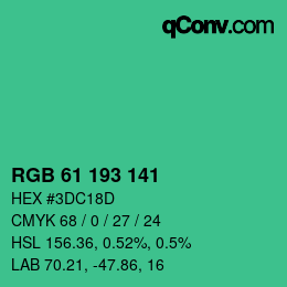 カラーコード: RGB 61 193 141 | qconv.com
