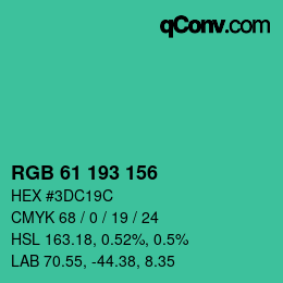 カラーコード: RGB 61 193 156 | qconv.com