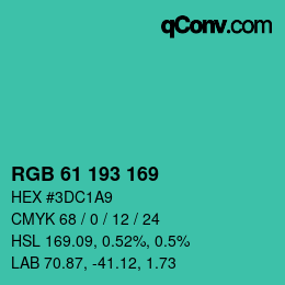 カラーコード: RGB 61 193 169 | qconv.com