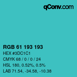 Farbcode: RGB 61 193 193 | qconv.com
