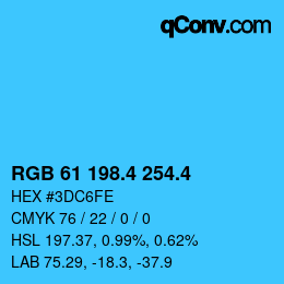 カラーコード: RGB 61 198.4 254.4 | qconv.com