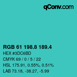 カラーコード: RGB 61 198.8 189.4 | qconv.com