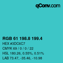 カラーコード: RGB 61 198.8 199.4 | qconv.com
