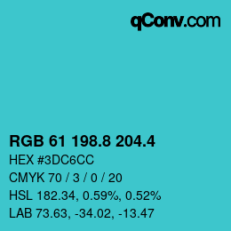 カラーコード: RGB 61 198.8 204.4 | qconv.com