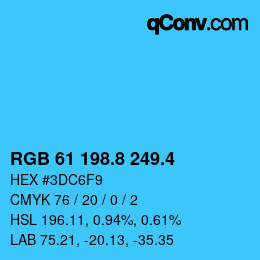カラーコード: RGB 61 198.8 249.4 | qconv.com