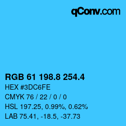 カラーコード: RGB 61 198.8 254.4 | qconv.com