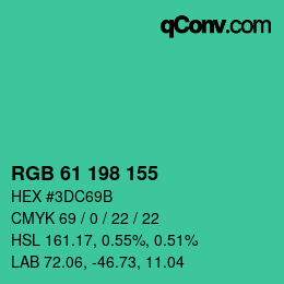 カラーコード: RGB 61 198 155 | qconv.com
