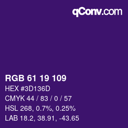 颜色代码: RGB 61 19 109 | qconv.com