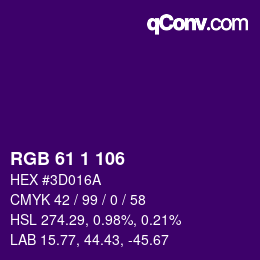 カラーコード: RGB 61 1 106 | qconv.com