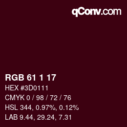 カラーコード: RGB 61 1 17 | qconv.com