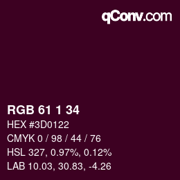 Color code: RGB 61 1 34 | qconv.com