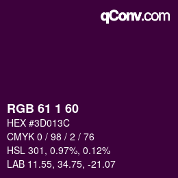 カラーコード: RGB 61 1 60 | qconv.com