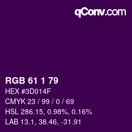 Color code: RGB 61 1 79 | qconv.com