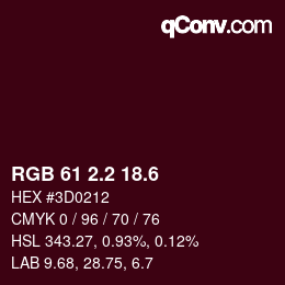 カラーコード: RGB 61 2.2 18.6 | qconv.com