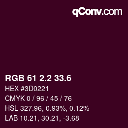 カラーコード: RGB 61 2.2 33.6 | qconv.com