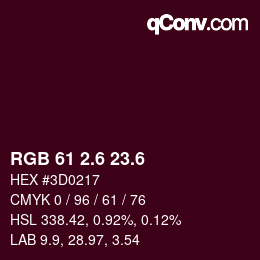 カラーコード: RGB 61 2.6 23.6 | qconv.com