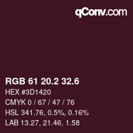 カラーコード: RGB 61 20.2 32.6 | qconv.com