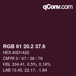 カラーコード: RGB 61 20.2 37.6 | qconv.com