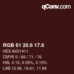 カラーコード: RGB 61 20.6 17.6 | qconv.com