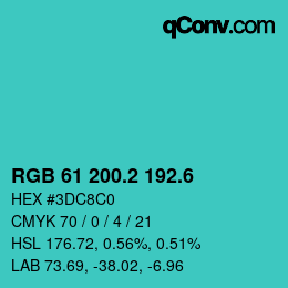 カラーコード: RGB 61 200.2 192.6 | qconv.com