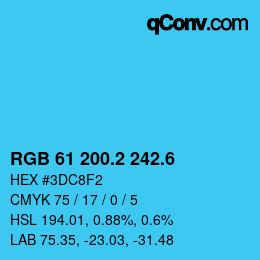 カラーコード: RGB 61 200.2 242.6 | qconv.com
