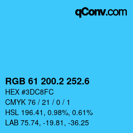 カラーコード: RGB 61 200.2 252.6 | qconv.com