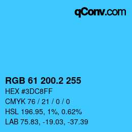 カラーコード: RGB 61 200.2 255 | qconv.com