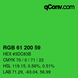 カラーコード: RGB 61 200 59 | qconv.com