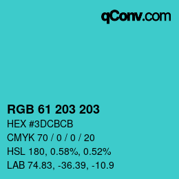 Color code: RGB 61 203 203 | qconv.com