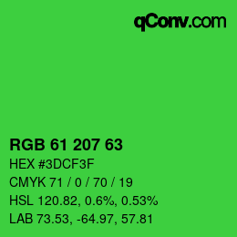 カラーコード: RGB 61 207 63 | qconv.com
