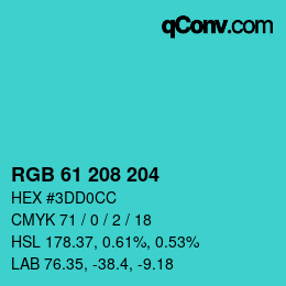 カラーコード: RGB 61 208 204 | qconv.com