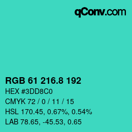 カラーコード: RGB 61 216.8 192 | qconv.com