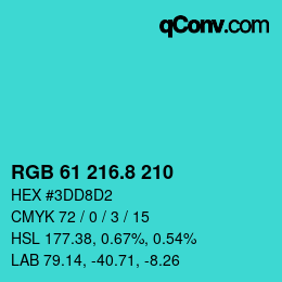 カラーコード: RGB 61 216.8 210 | qconv.com