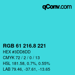 カラーコード: RGB 61 216.8 221 | qconv.com