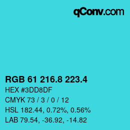 カラーコード: RGB 61 216.8 223.4 | qconv.com