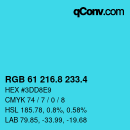 カラーコード: RGB 61 216.8 233.4 | qconv.com