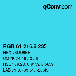 カラーコード: RGB 61 216.8 235 | qconv.com