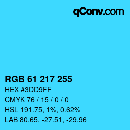 Color code: RGB 61 217 255 | qconv.com