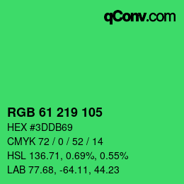 カラーコード: RGB 61 219 105 | qconv.com