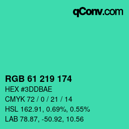 Color code: RGB 61 219 174 | qconv.com